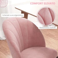 Set 2 Sedie da Pranzo Imbottite Stile Nordico in Metallo e Velluto, 52x54x79cm, Rosa
