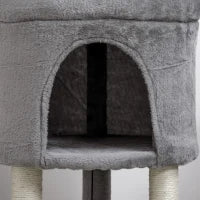 Albero Tiragraffi per Gatti con Casetta e Lettino, Pali in Sisal e Palline, 44.5x44.5x73.5cm, Grigio