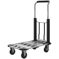 Carrello Portapacchi Pieghevole con Pedana Estensibile, Capacità 150 kg, Maniglia Regolabile, Argento