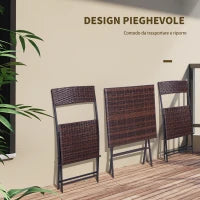 Set da Giardino Pieghevole da 3 Pezzi in Rattan PE e Metallo, Set 2 Sedie e Tavolino da Caffè, Protezione dai Raggi UV, Set di Mobili da Balcone, per Patio e Cortile, Marrone