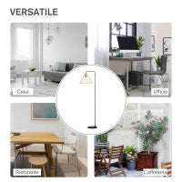 Lampada da Terra di Design Stile Industriale in Metallo e Rattan, Illuminazione Casa e Ufficio, 44x34x154cm, Nero