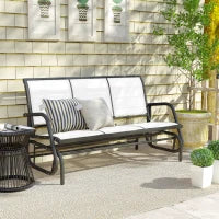 Panchina a Dondolo da Giardino a 3 Posti in Metallo e Tessuto a Rete Traspirante, 147x70x85cm, Beige