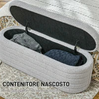 Panca Fondo Letto in Tessuto Teddy con Vano Contenitore, 116x41x40.5cm, Grigio Chiaro