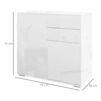 Credenza Moderna con 2 Armadietti e 2 Cassetti con Apertura a Pressione, 79x36x74cm, Bianco Lucido