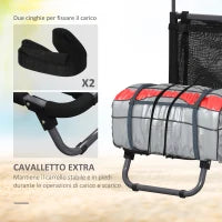 Carrello da Spiaggia Pieghevole con Tasca in Rete, Manico Telescopico e Cavalletto, 82x67x81 cm