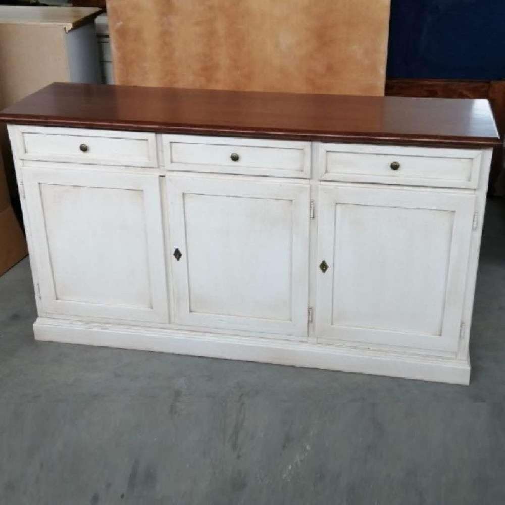 Credenza classica in legno colore bianco anticato e noce 156x42x85