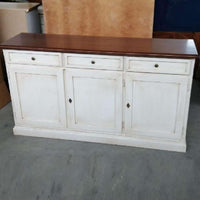 Credenza classica in legno colore bianco anticato e noce 156x42x85