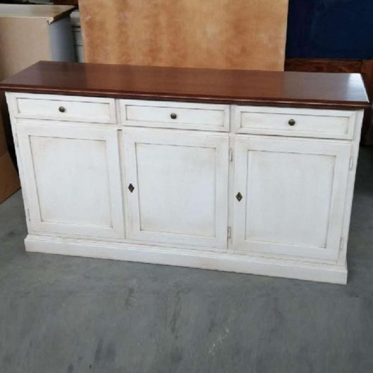 Credenza classica in legno colore bianco anticato e noce 156x42x85