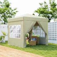 Gazebo da Giardino Pop Up con 2 Finestre e Gambe Regolabili, in Metallo e tessuto Oxford, 248x248x270 cm, Crema