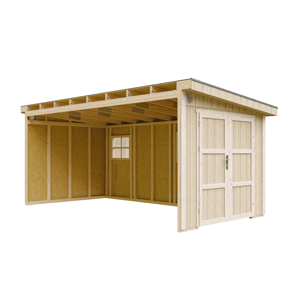 Casetta da giardino di qualità PREMIUM 11,47 mq - H231x248x530 cm - Senza pavimento e parete laterale - Timbela M940B-CAVERN STEEL