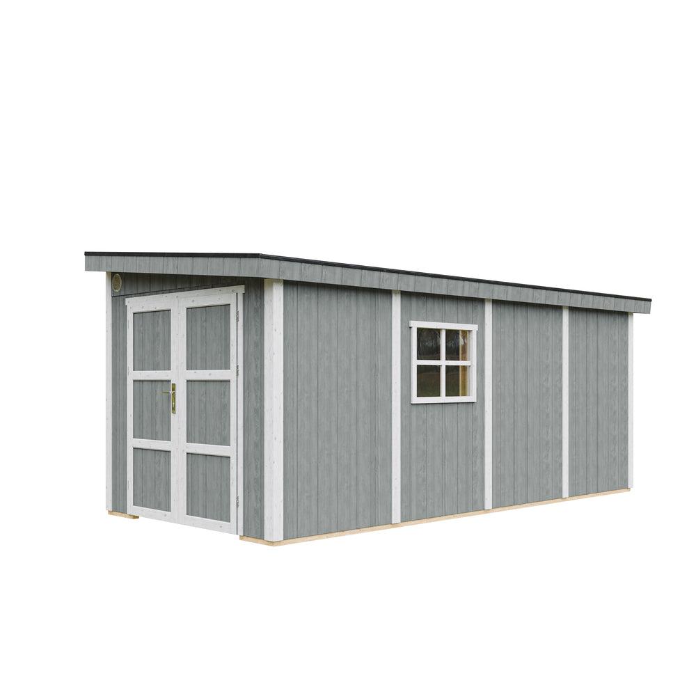 Casetta da giardino di qualità PREMIUM 11,47 mq - H231x248x530 cm - Senza pavimento e parete laterale - Timbela M940B-CAVERN STEEL