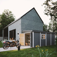 Casetta da giardino di qualità PREMIUM 11,47 mq - H231x248x530 cm - Senza pavimento e parete laterale - Timbela M940B-CAVERN STEEL