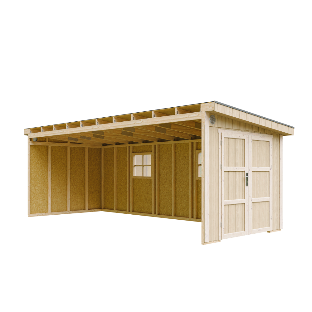 Casetta da giardino di qualità PREMIUM 14,3 mq - H231x248x648 cm - Senza pavimento e parete laterale - Timbela M941B-TERRA BROWN