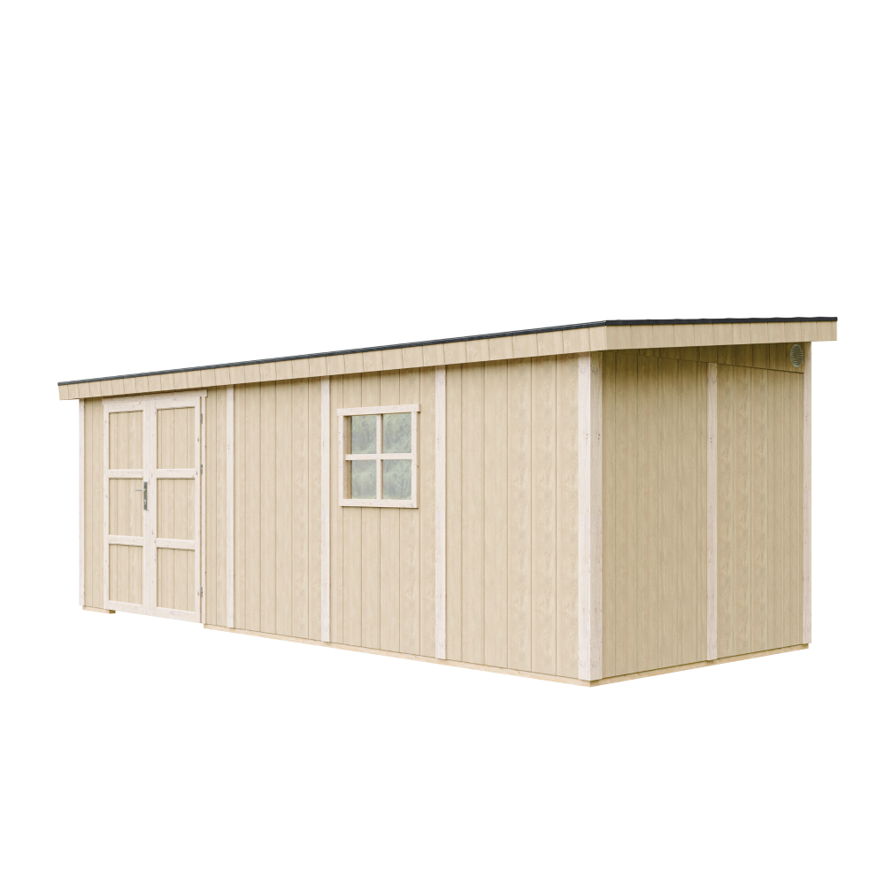 Casetta da giardino di qualità PREMIUM 14,3 mq - H231x248x648 cm - Senza pavimento e parete laterale - Timbela M941B