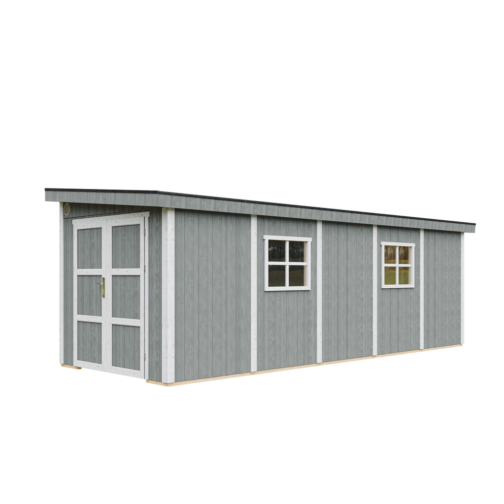 Casetta da giardino di qualità PREMIUM 14,3 mq - H231x248x648 cm - Senza pavimento e parete laterale - Timbela M941B-CAVERN STEEL