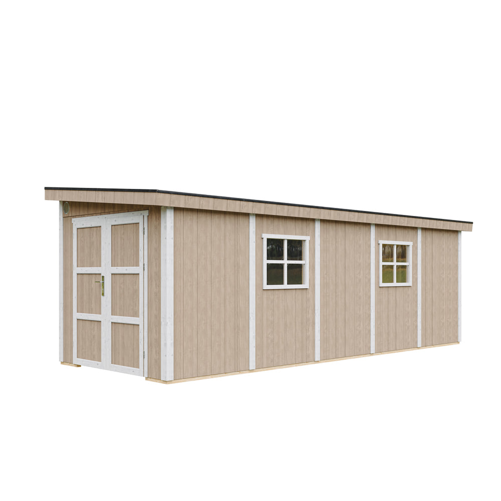 Casetta da giardino di qualità PREMIUM 14,3 mq - H231x248x648 cm - Senza pavimento e parete laterale - Timbela M941B-TERRA BROWN
