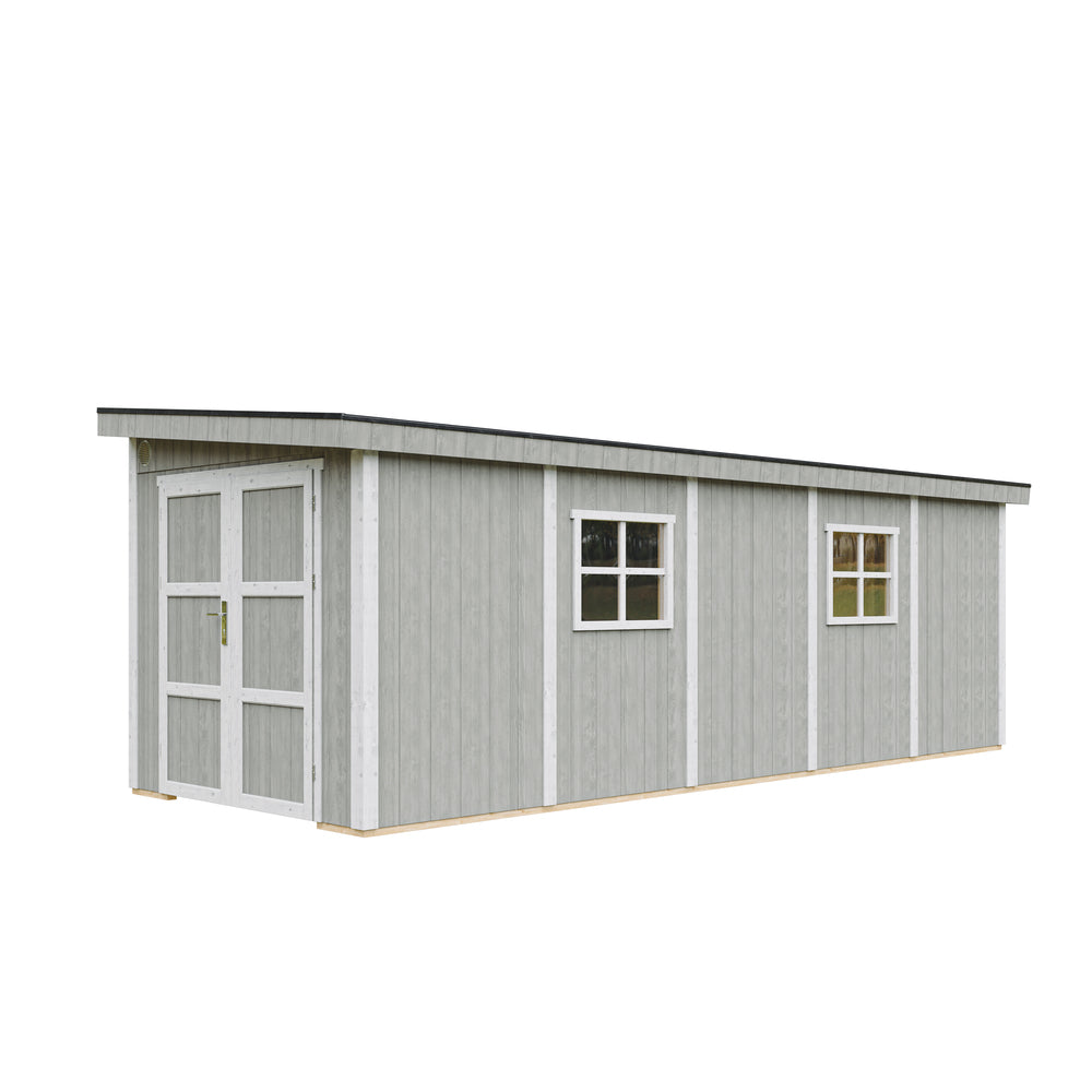 Casetta da giardino di qualità PREMIUM 14,3 mq - H231x248x648 cm - Senza pavimento e parete laterale - Timbela M941B-TUNDRA GREY