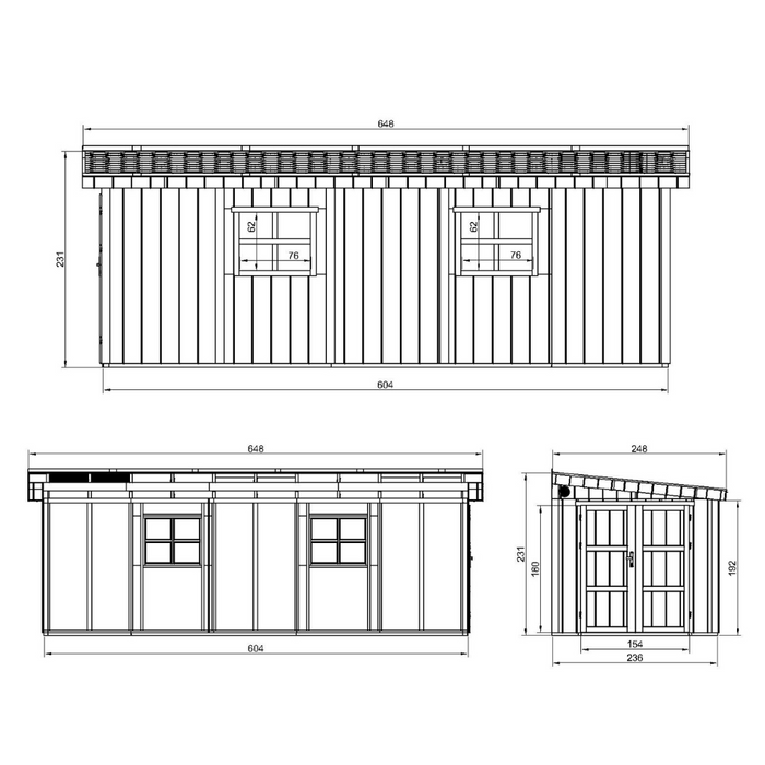Casetta da giardino di qualità PREMIUM 14,3 mq - H231x248x648 cm - Senza pavimento e parete laterale - Timbela M941B