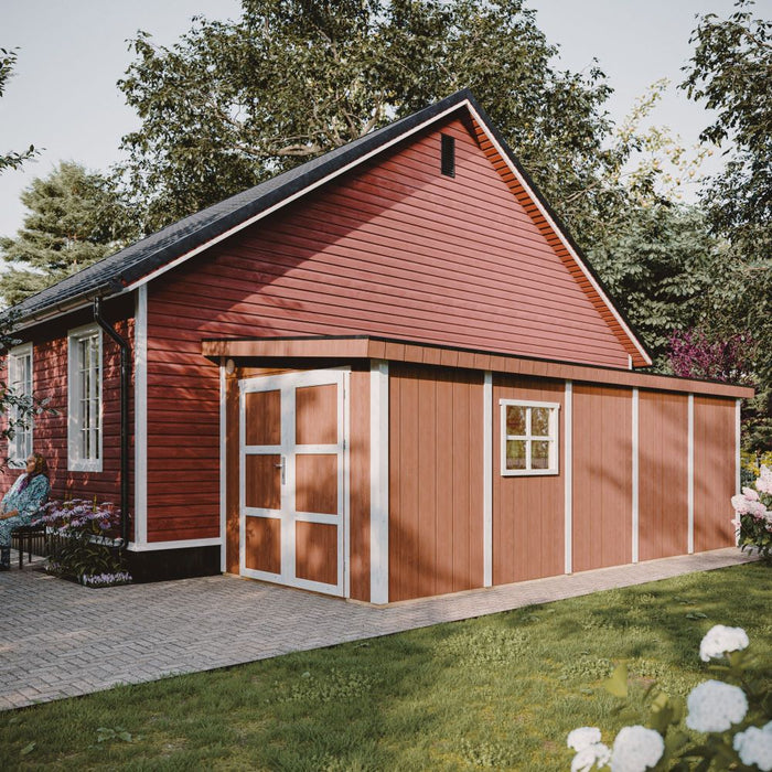 Casetta da giardino di qualità PREMIUM 14,3 mq - H231x248x648 cm - Senza pavimento e parete laterale - Timbela M941B