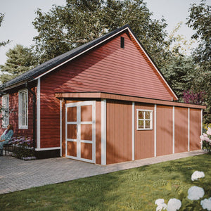 Casetta da giardino di qualità PREMIUM 14,3 mq - H231x248x648 cm - Senza pavimento e parete laterale - Timbela M941B