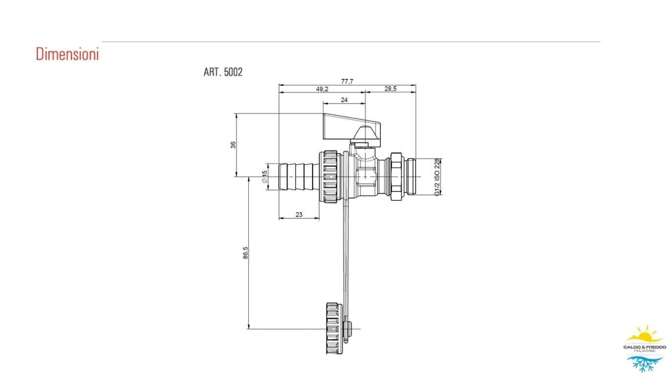 Rubinetto di scarico caldaia a sfera da 1/2" con portagomma 
