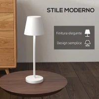 Lampada da Tavolo Portatile in Acrilico e Metallo da 3600mAh con Cavo di Ricarica, Ø11.2x36.5 cm, Bianco