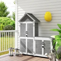 Casetta da Giardino e Armadio Esterno con Tetto Apribile in Legno, Porte con Blocco, Grigio Chiaro