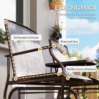 Panchina a Dondolo da Giardino a 2 Posti in Metallo e Tessuto a Rete Traspirante, 147x78x101.5cm, Marrone e grigio