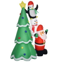 Albero di Natale Gonfiabile Gigante 243cm con Luci a Led e Babbo Natale, Decorazione Natalizia da Esterno Impermeabile