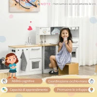 Cucina Giocattolo 2 Pezzi per Bambini 3-6 Anni con Utensili da Cucina, Luci ed Effetti Sonori, in MDF e PP