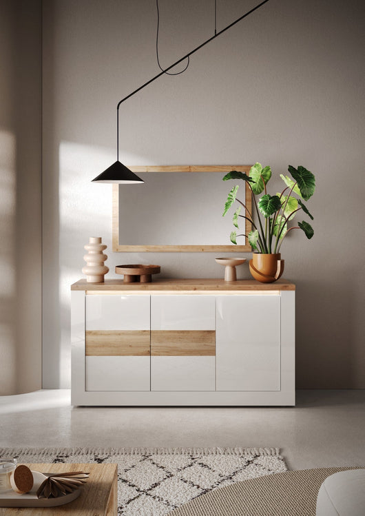 Madia 3 ante Bianco/Cadiz Linea ISCHIA L 156 x H 84 x P 43, realizzato in legno 100% MADE IN ITALY, design moderno per cucina, sala da pranzo, soggiorno