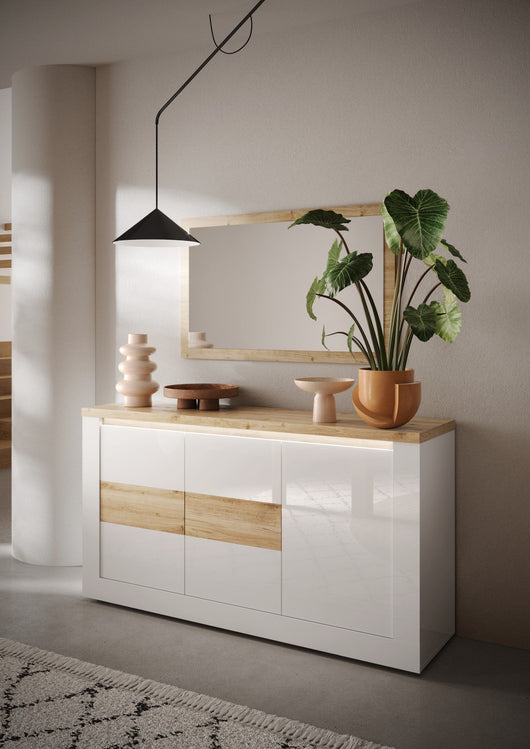 Madia 3 ante Bianco/Cadiz Linea ISCHIA L 156 x H 84 x P 43, realizzato in legno 100% MADE IN ITALY, design moderno per cucina, sala da pranzo, soggiorno