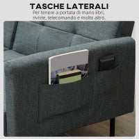 Divano Letto Clic Clac con Schienale Regolabile in Tessuto Effetto Lino, Legno e Acciaio, 200x77x72 cm, Grigio