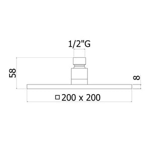 Braccio doccia ottone cromato + soffione doccia quadrato ottone cromato 200x200x8 mm
