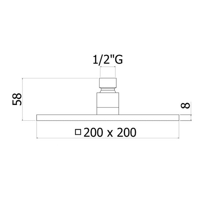 Braccio doccia ottone cromato + soffione doccia quadrato ottone cromato 200x200x8 mm