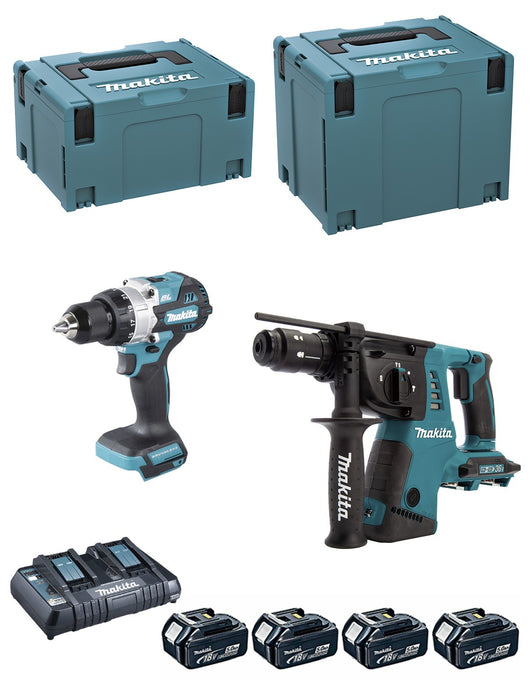 MAKITA Kit DLX2470PTJ (DHP486 + DHR264 + 4 x 5,0 Ah + DC18RD + MAKPAC 3 + MAKPAC 4)
