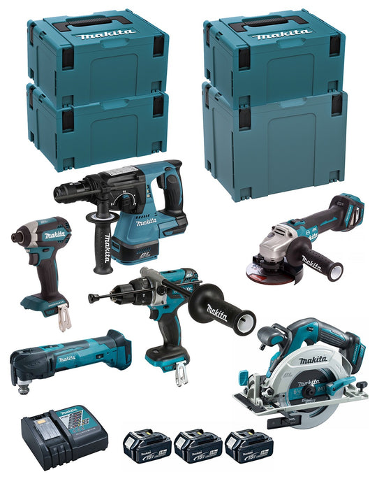 MAKITA Kit DLX6085TJ (DHR243 + DHP481 + DTD153 + DHS680 + DGA513 + DTM51 + 3 x 5,0 Ah + DC18RC + 3 x MAKPAC 3 + MAKPAC 4)