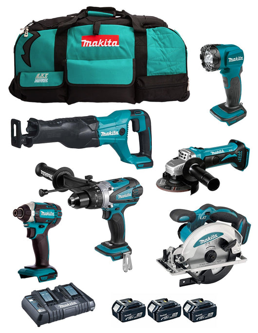 MAKITA Kit DLX6104TX2 (DHP458 + DTD152 + DSS610 + DJR186 + DGA452 + DML815 + 3 x 5,0 Ah + DC18RD + LXT600)