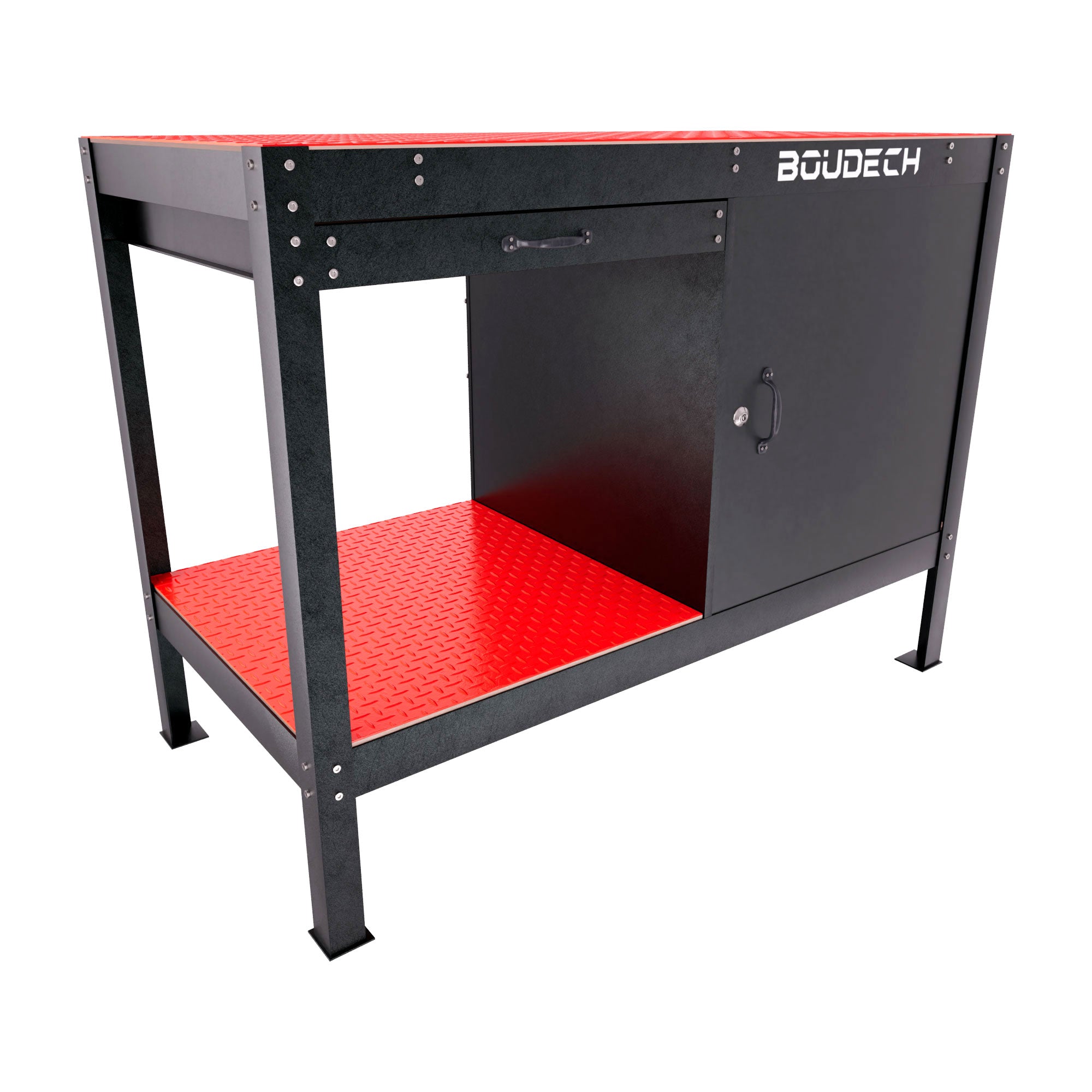 Manny - Banco da Lavoro 120x60 cm con Cassetto 1 Anta e 1 Ripiano in Metallo Nero