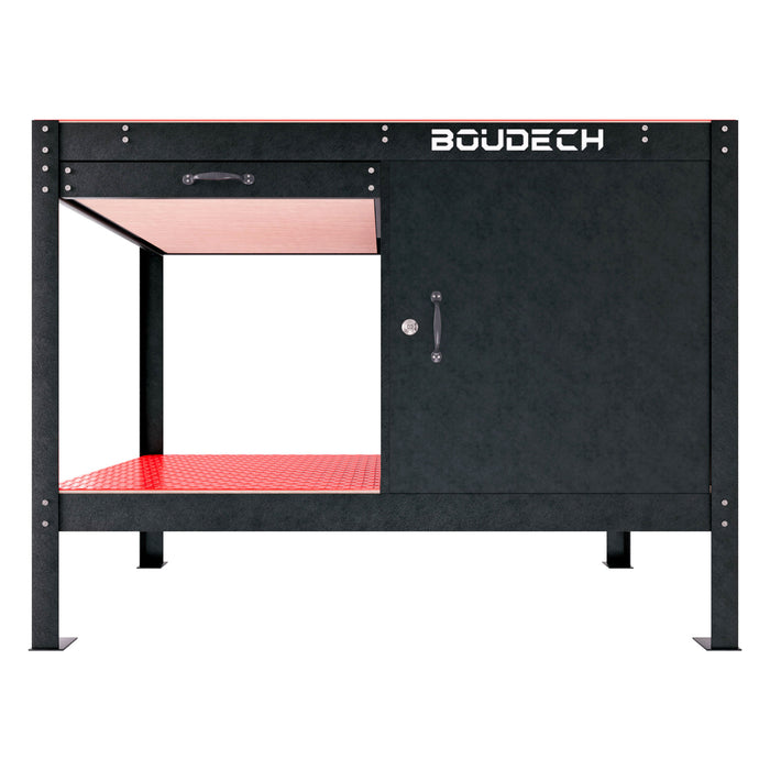 Manny - Banco da Lavoro 120x60 cm con Cassetto 1 Anta e 1 Ripiano in Metallo Nero