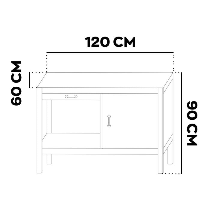 Manny - Banco da Lavoro 120x60 cm con Cassetto 1 Anta e 1 Ripiano in Metallo Nero