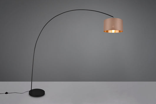 MANSUR PIANTANA METALLO NERO AD ARCO CON PARALUME TORTORA ED ORO H. 200CM 1 LUCE ATTACCO E27