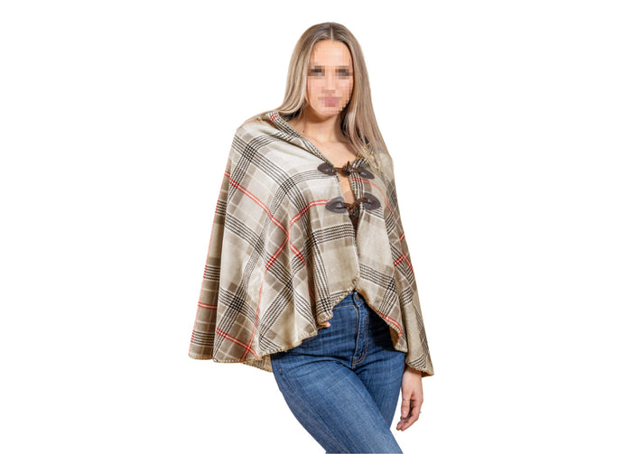 Poncho Mantella Caldo Plaid Coperta Inverno Scozzese Modello London - Mantella - Beige