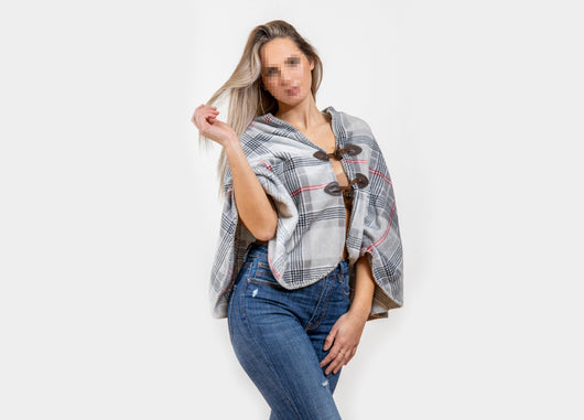 Poncho Mantella Caldo Plaid Coperta Inverno Scozzese Modello London - Mantella - Grigio