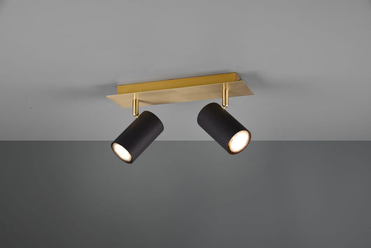 MARLEY BARRA BASE ORO CON 2 SPOTS CILINDRI NERO L. 30CM 2 LUCI ATTACCO GU10