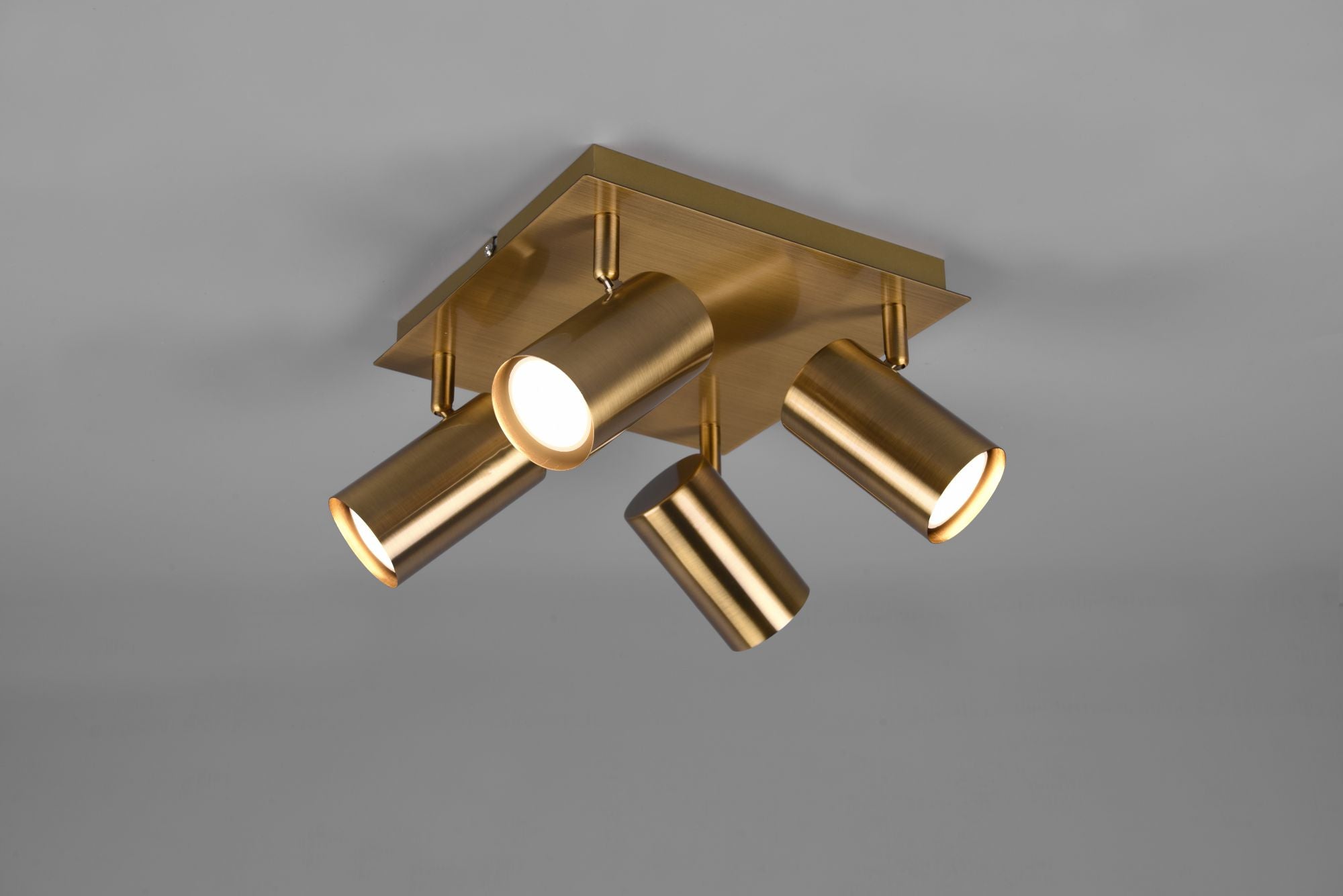 MARLEY PLAFONIERA QUADRATA 4 SPOTS OTTONE ANTICATO 24X24CM 4 LUCI ATTACCO GU10