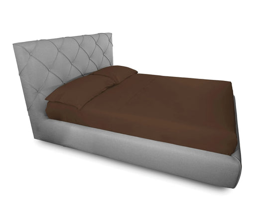 Completo Lenzuola In 100% Cotone In Tinta Unita Made In Italy - Maxi - Marrone