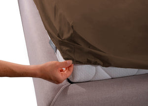 Completo Lenzuola In 100% Cotone In Tinta Unita Made In Italy - Francese - Marrone