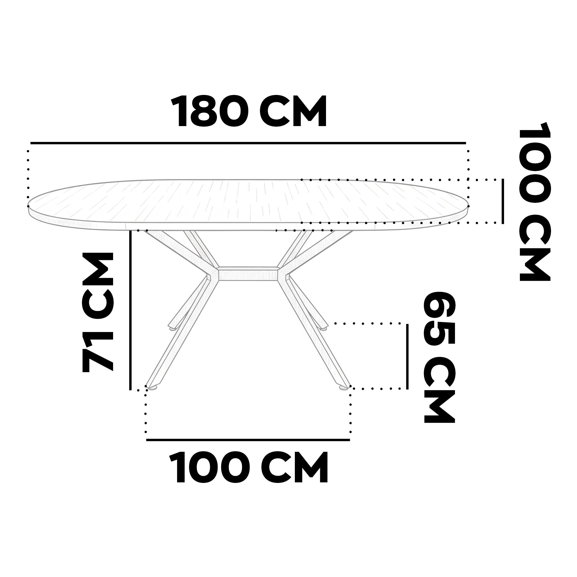Marui Big - Tavolo da pranzo ovale 180x100 cm in Legno Testurizzato con Piede Centrale in metallo Ashi