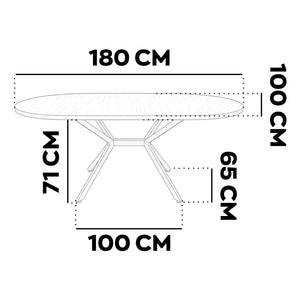Marui Big - Tavolo da pranzo ovale 180x100 cm in Legno Testurizzato con Piede Centrale in metallo Ashi